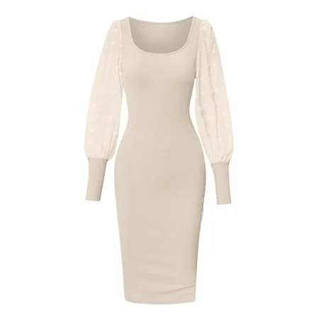 Aayomet Womens Dresses Women Sweater Bodycon Short Dress Long Sleeve Crew Neck Slim Fit Solid Dressy | Walmart (US)