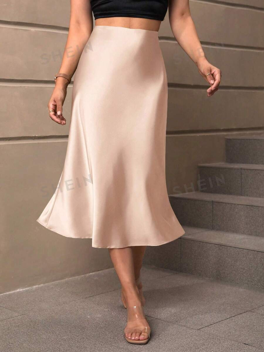 SHEIN BAE High Waist Solid Satin A-line Skirt | SHEIN