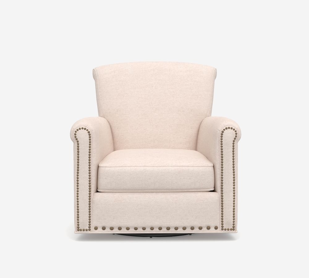 Irving Roll Arm Upholstered Swivel Armchair with Nailheads | Pottery Barn (US)