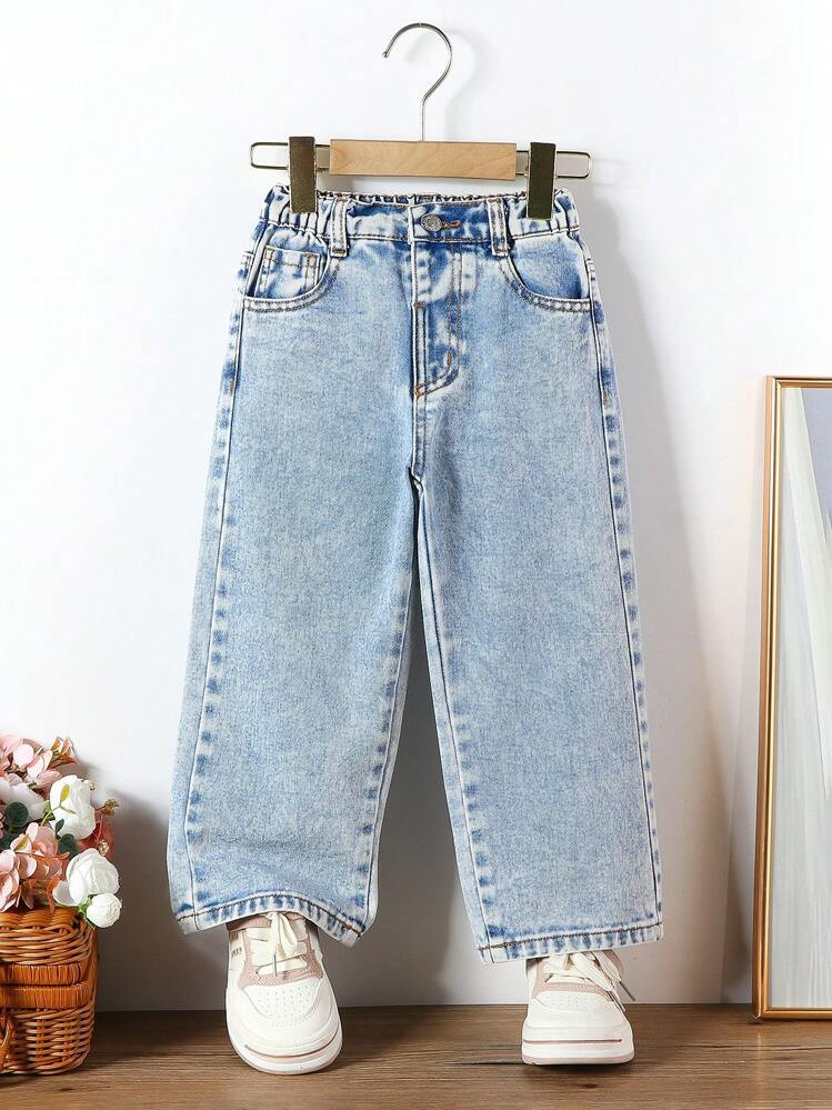 SHEIN Vintaside Kids Young Girl' Vintage All-Match Loose Comfortable Maillard Coffee Brown Denim Wide Leg Pants, School, Campus, College Summer Holiday | SHEIN