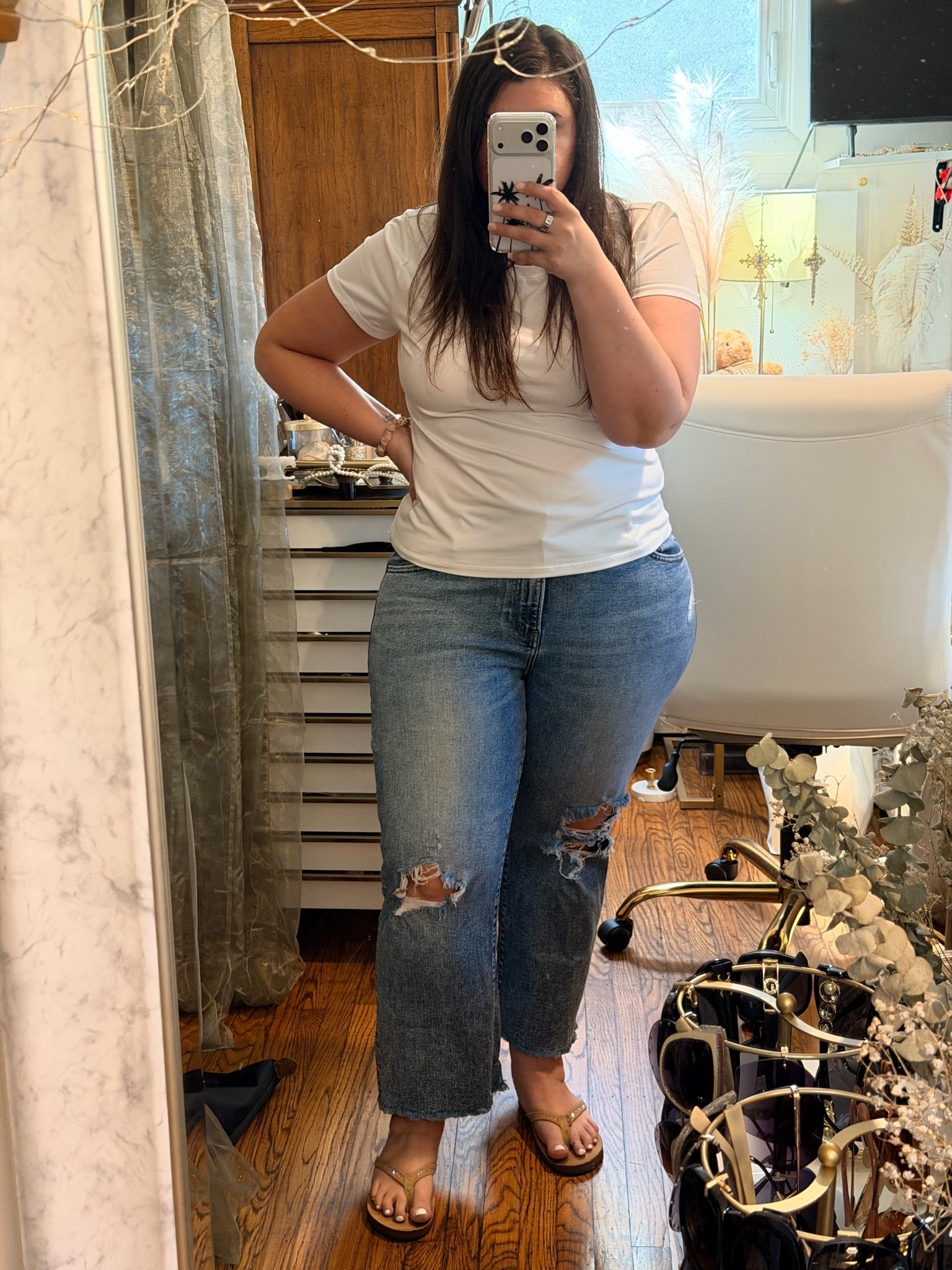 I can’t get enough of these tees. I bought another color 🫣 they are double lined + super soft  

I’ll forever love distressed denim. And these flip flops are a staple in my spring + summer + even earlier fall wardrobe

#LTKootd #LTKSeasonal #LTKMidsize
