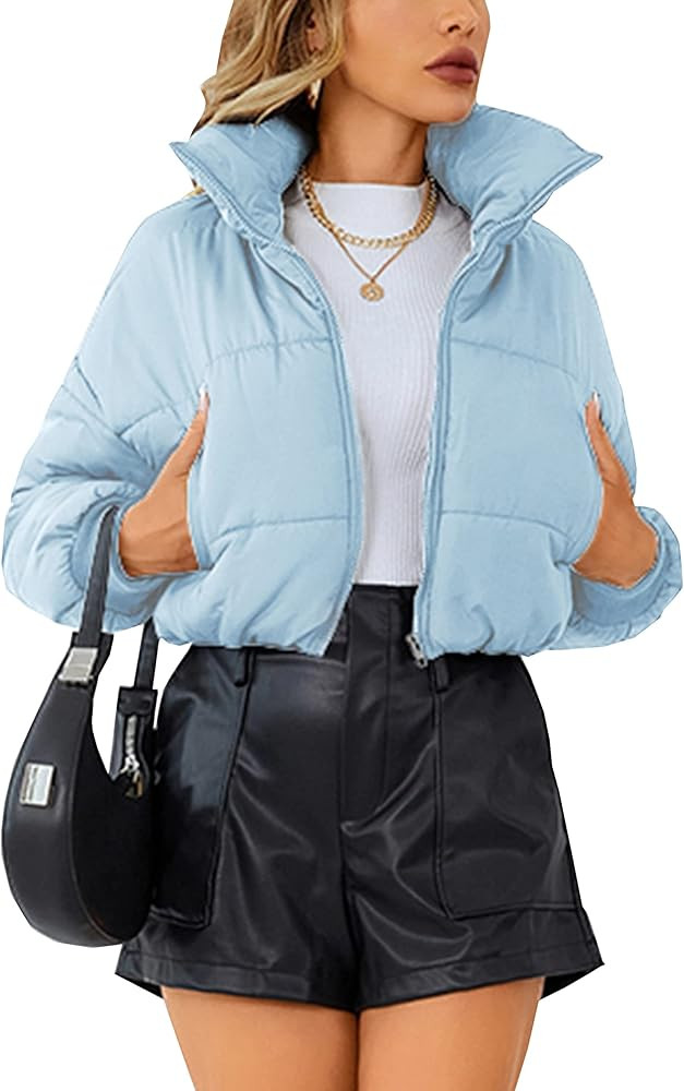 Lumister Womens Lightweight Quilted Jacket Long Sleeve Stand Collar Zipper Cropped Puffer Jacket ... | Amazon (US)