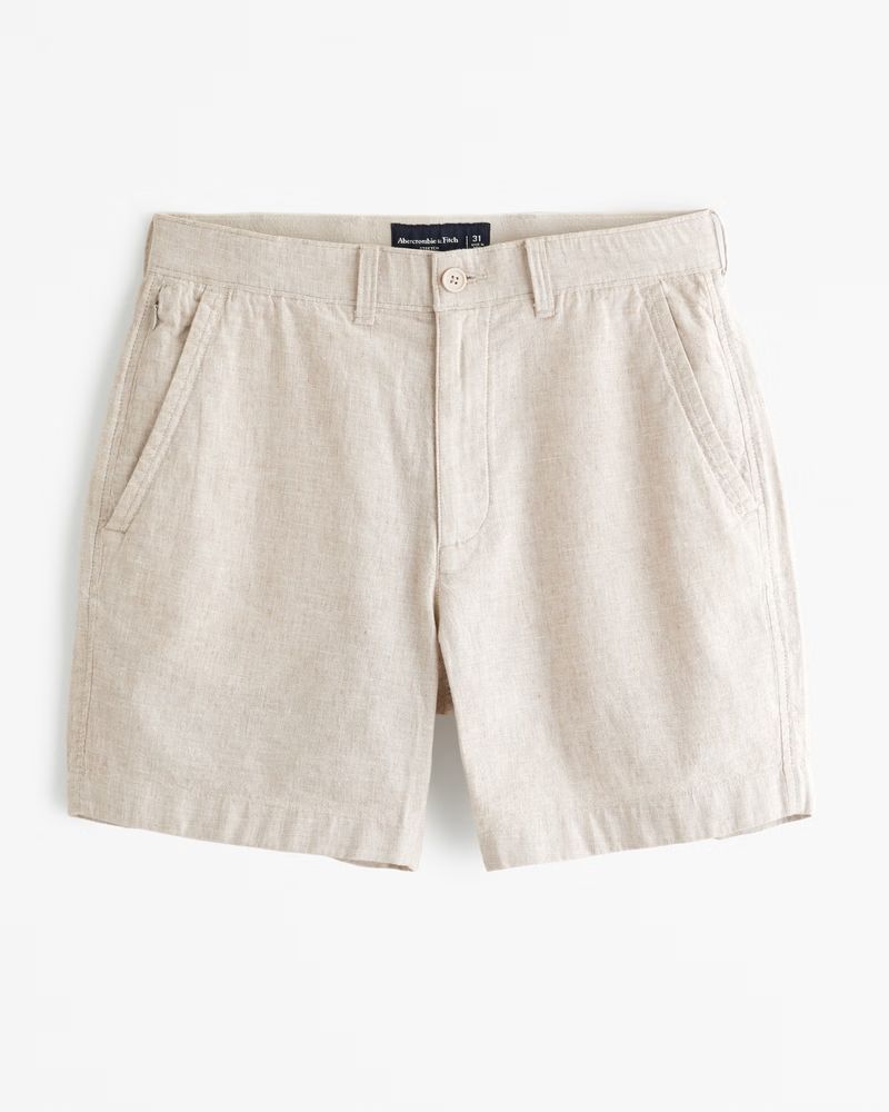 Linen-Blend Plainfront Short | Abercrombie & Fitch (US)