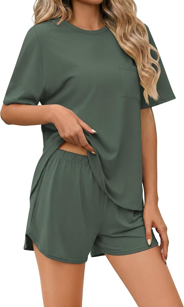Ekouaer Pajama Set for Women Bamboo Viscose Pjs Set Ultra Soft Short Sleeve Sleepwear 2 Piece Lou... | Amazon (US)