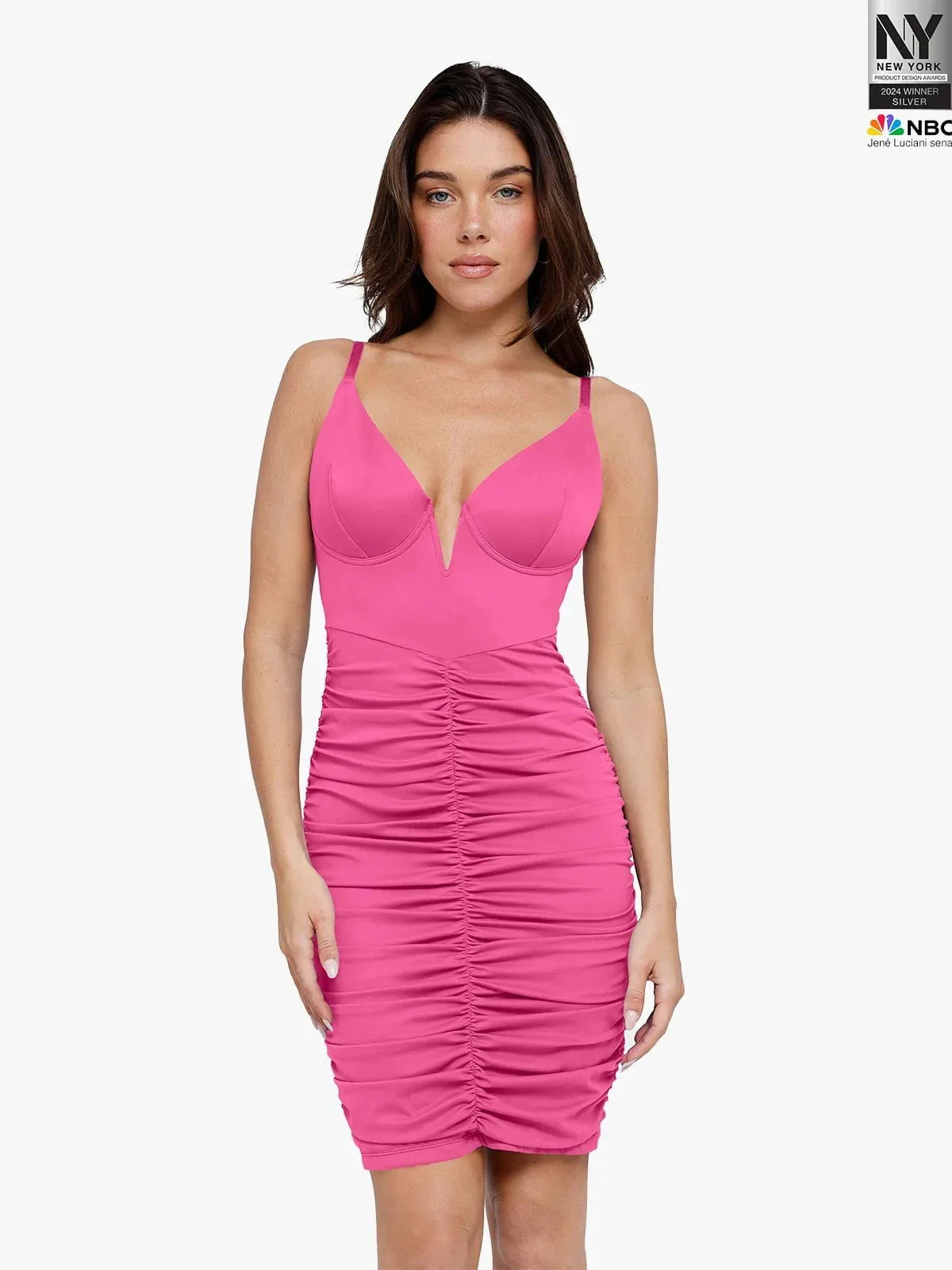 Bluetag Shapewear Plunging V Ruched Bodycon Mini Dress | Popilush