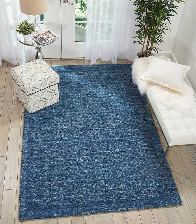 Nourison Perris Solid Navy 6'6" x 9'6" Area -Rug, Easy -Cleaning, Non Shedding, Bed Room, Living ... | Amazon (US)