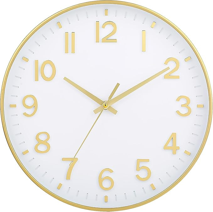 HZDHCLH White and Gold Wall Clocks Battery Operated 12 inch Silent Non Ticking Modern Wall Clock ... | Amazon (US)