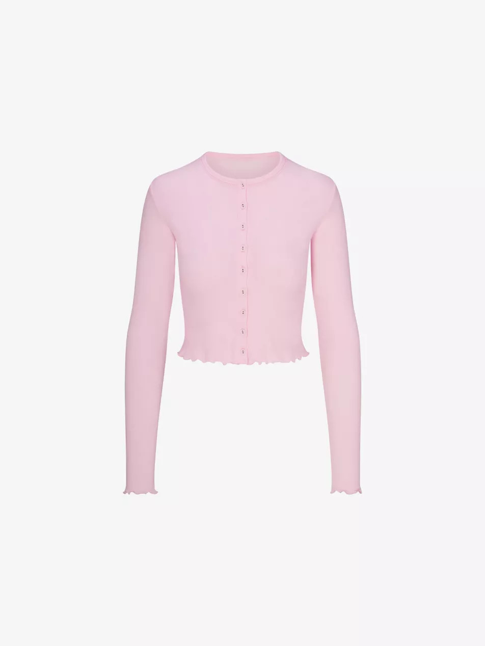 Pointelle Lettuce-Edge Cotton-Jersey Cardigan | Selfridges