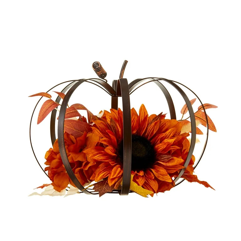 Harvest Metal Frame Pumpkin with Sunflower Indoor Decoration, 8", by Way To Celebrate - Walmart.c... | Walmart (US)