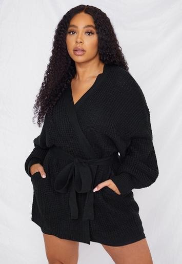 Plus Size Black Balloon Sleeve Belted Cardigan | Missguided (US & CA)
