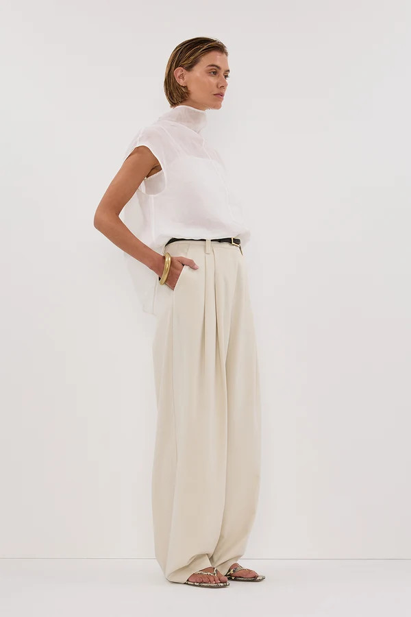 CARMEL WHITE RAMIE FUNNEL NECK TOP | DISSH