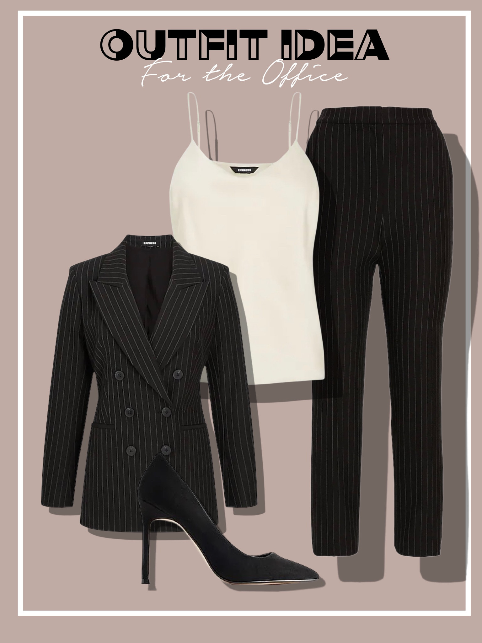 Outfit idea for the office ON SALE white blouse pinstripe suit  black pumps pinstripe petite suit pants blazer work look 00p or 00 Xs and xxsp coat 

#LTKunder100 #LTKstyletip #LTKworkwear