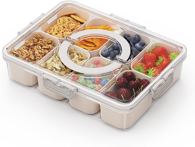 Divided Serving Tray with Lid and Handle, Snackle Box Container, Travel Car Charcuterie Box, Snac... | Amazon (US)