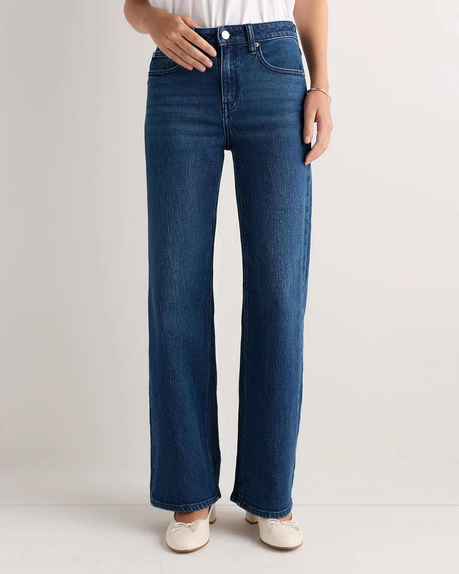Quince | Women's Comfort Stretch High Rise Relaxed Straight Jeans in Medium Wash, Size 30, Organic Cotton | Quince