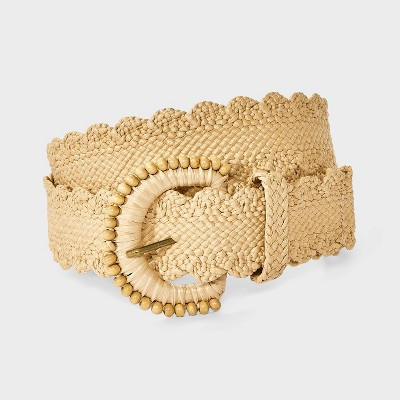 Straw Scallop Edge Belt - Universal Thread™ Cream XS | Target