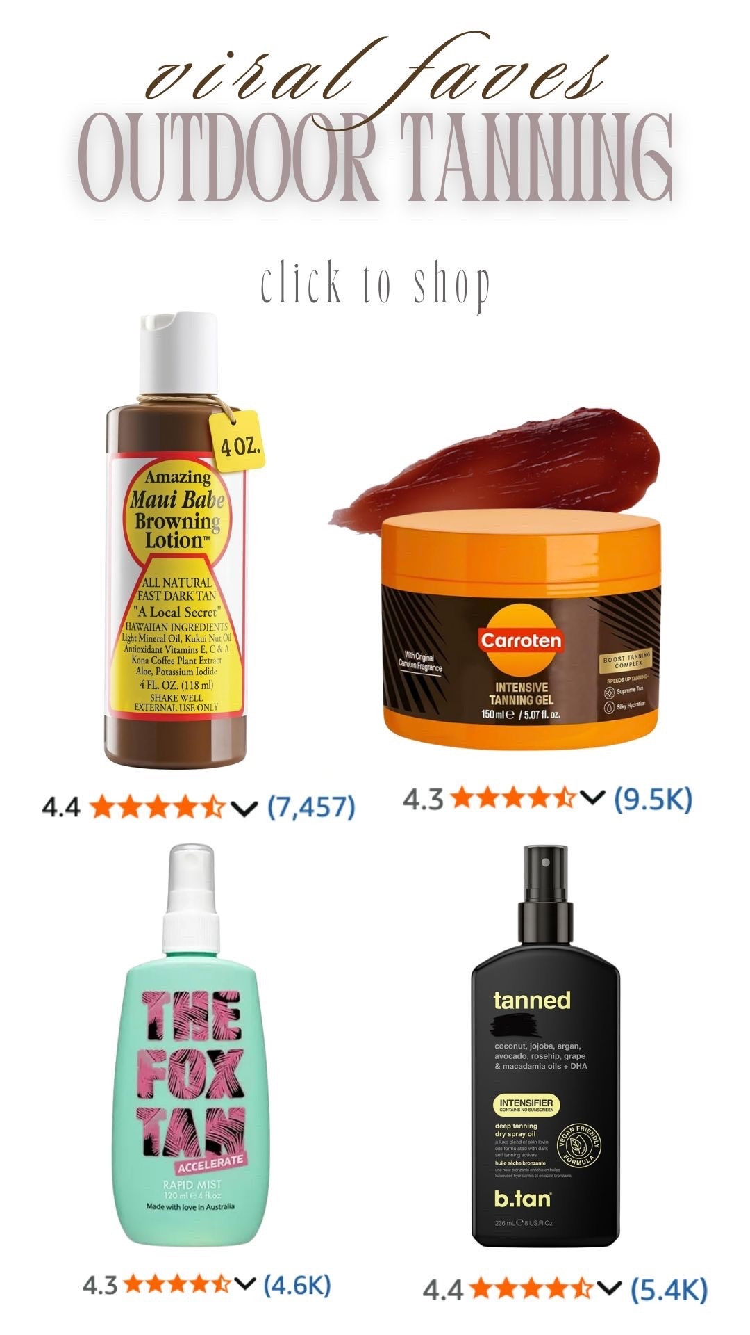 ☀️ Viral faves for outdoor tanning ☀️
The trending must-haves everyone’s using for that golden glow this season ✨🌴
#summerglow #tanningessentials #viralfinds #beachmusthaves #ltkbeauty #summerready

#LTKSwim #LTKSeasonal #LTKTravel