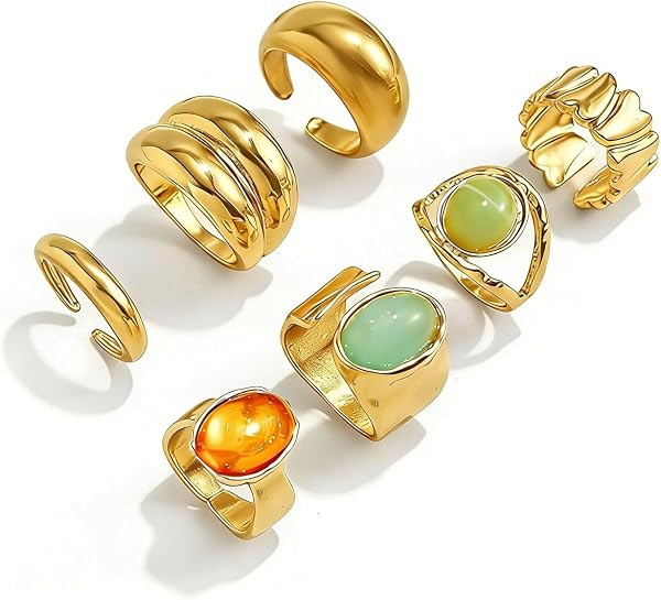 Rings for Women Chunky Rings Set Adjustable Thick Statement Ring Vintage Wide Colorful Stackable ... | Amazon (US)