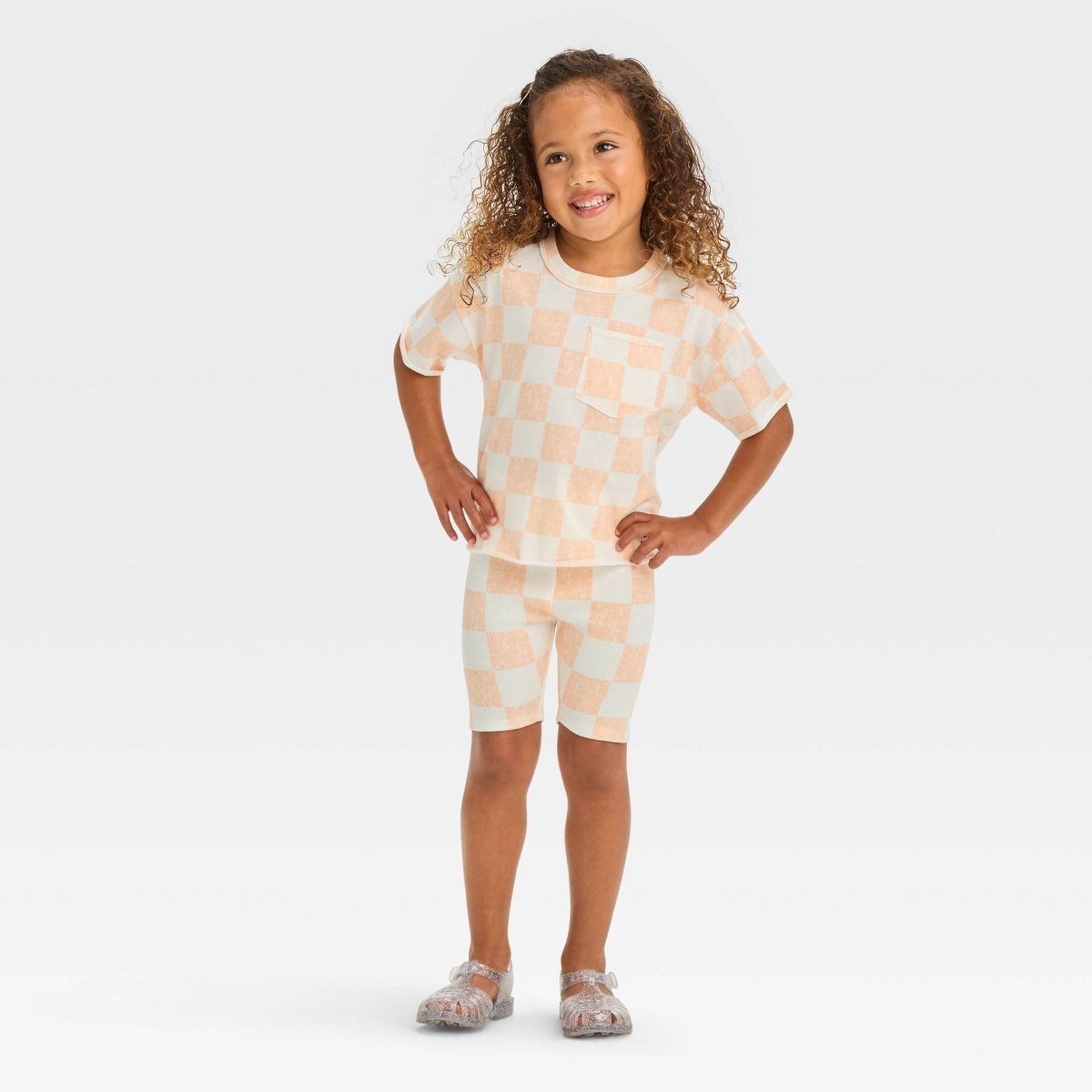 Grayson Mini Toddler Girls' Knit Checkerboard Printed Shorts - Orange | Target