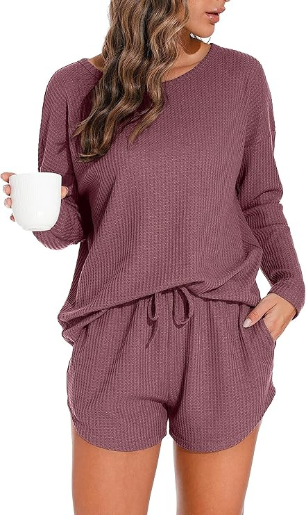 PrinStory Pajamas Set for Women Waffle Knit Lounge Set 2 Piece Outfits Loungewear Sweatsuit with ... | Amazon (US)