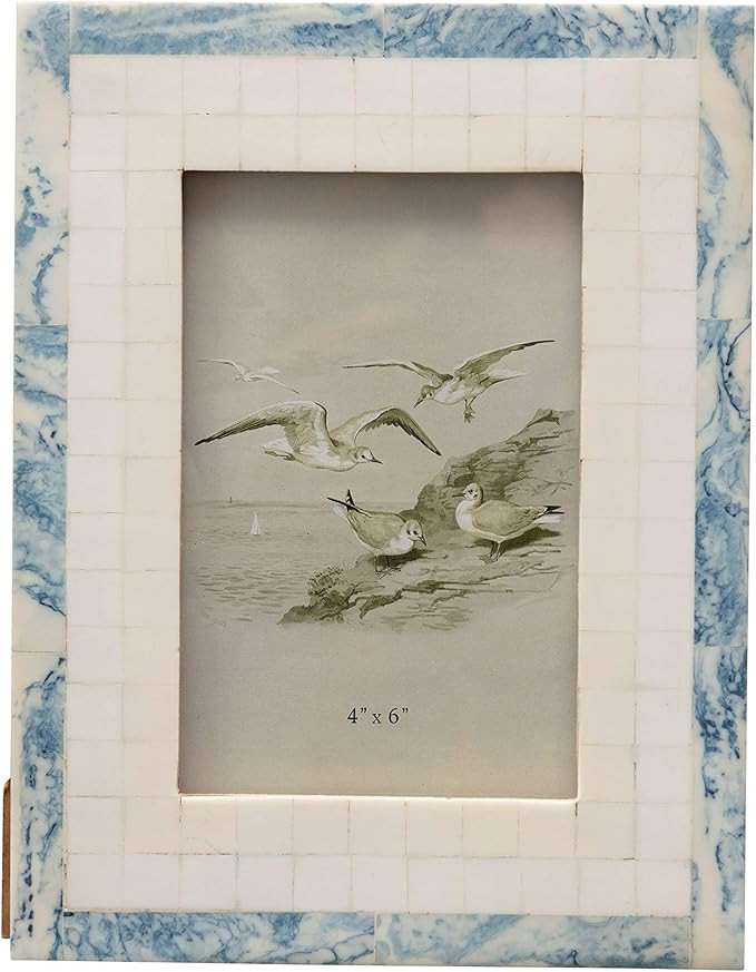 Creative Co-Op 6.5 in x 8.5 in Wood and Resin Blue and Ivory Photo Frame | Amazon (US)