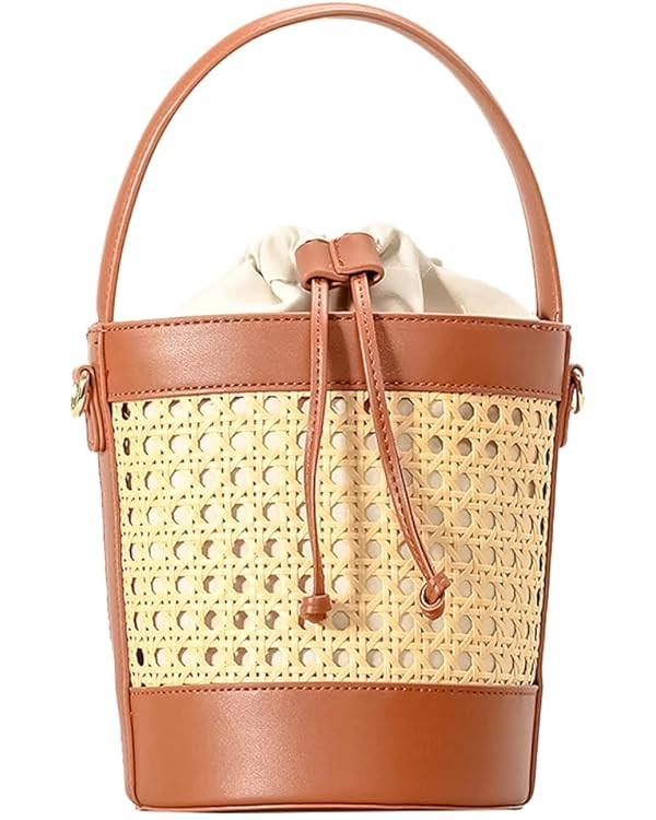 Women's Straw Handbag Bucket Tote Bag Summer Beach Shoulder Crossbody Bags Rattan Woven Handbag T... | Amazon (US)