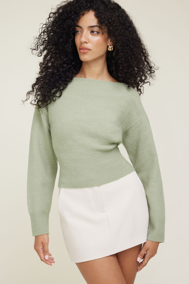 Juliet Cinched Boat Neck Sweater | Dynamite Clothing