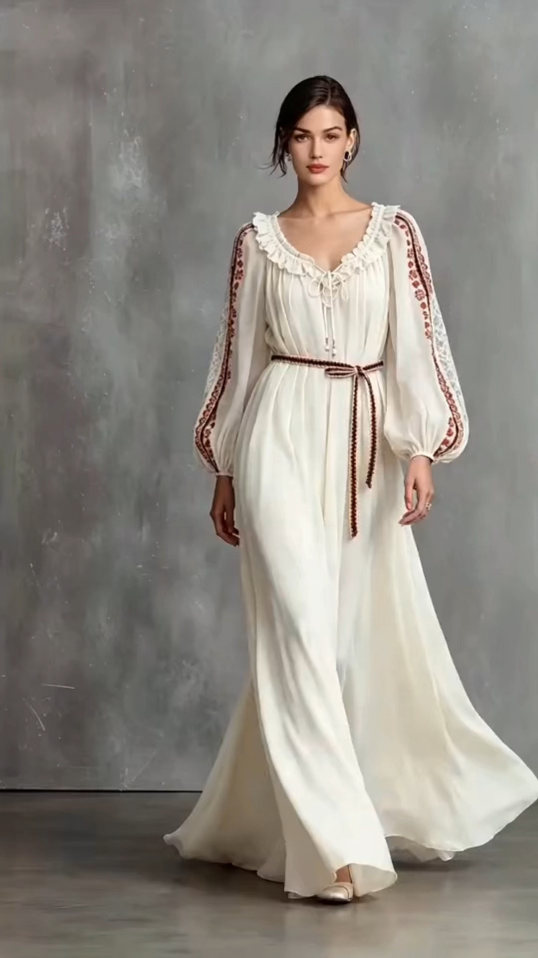 Cream linen maxi dress with folk-inspired embroidery and romantic bohemian elegance, blending timeless charm with effortless, everyday style.

#LTKootd #LTKOver40 #LTKPlusSize
