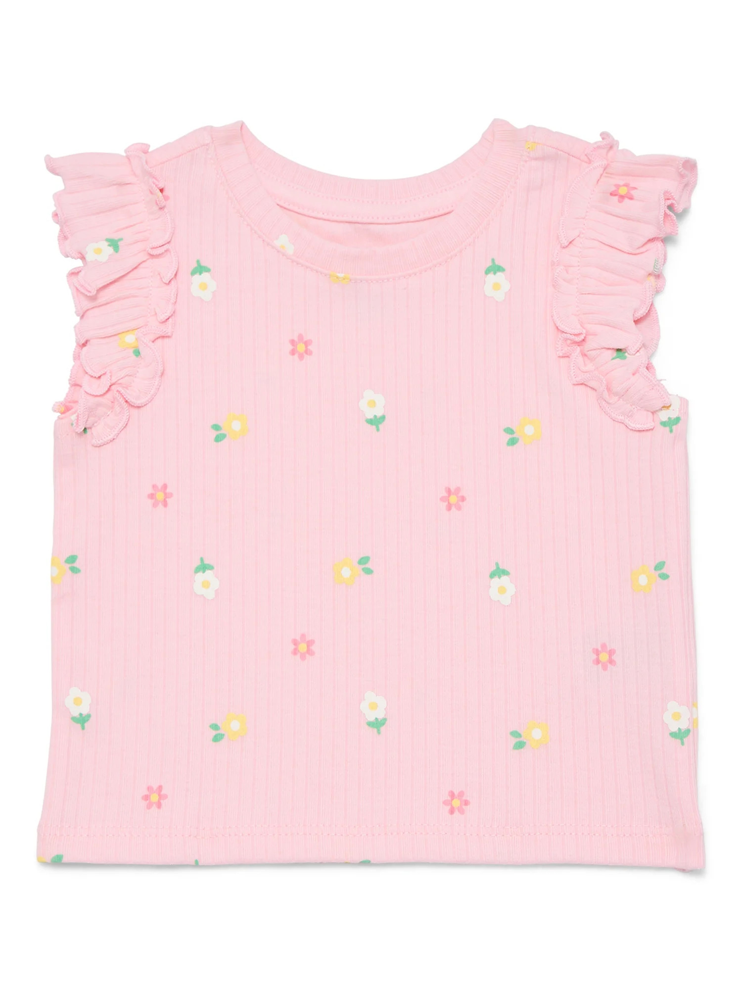 Wonder Nation Baby Girls Tee with Flutter Sleeves, Sizes 0-24 Months | Walmart (US)