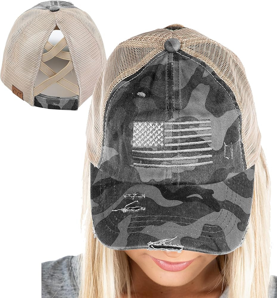 Funky Junque Ponytail Hat for Women - Baseball Cap with Adjustable Fit & High Pony Tail Criss Cro... | Amazon (US)