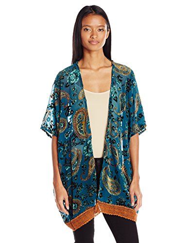 Angie Women's Velvet Burnout Kimono with Crochet Hem | Amazon (US)