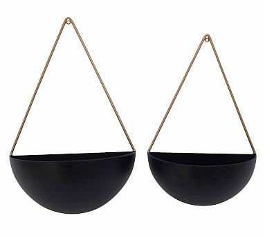Arabella Half Sphere Hanging Wall Planters, Set of 2 - Black | Pottery Barn (US)