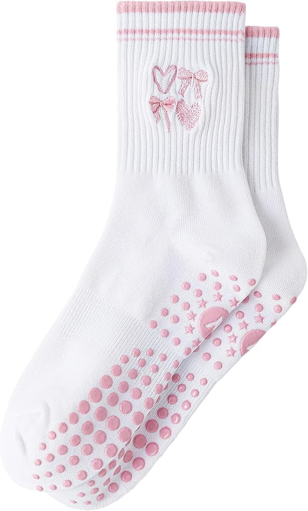 Yawlsow Pilates Grip Socks for Women Yoga Grippy Socks Cute Barre Non Skid Athletic Crew Sticky S... | Amazon (US)