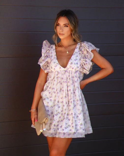 Once Upon A Love Floral Chiffon Flutter Sleeve Mini Dress | VICI Collection