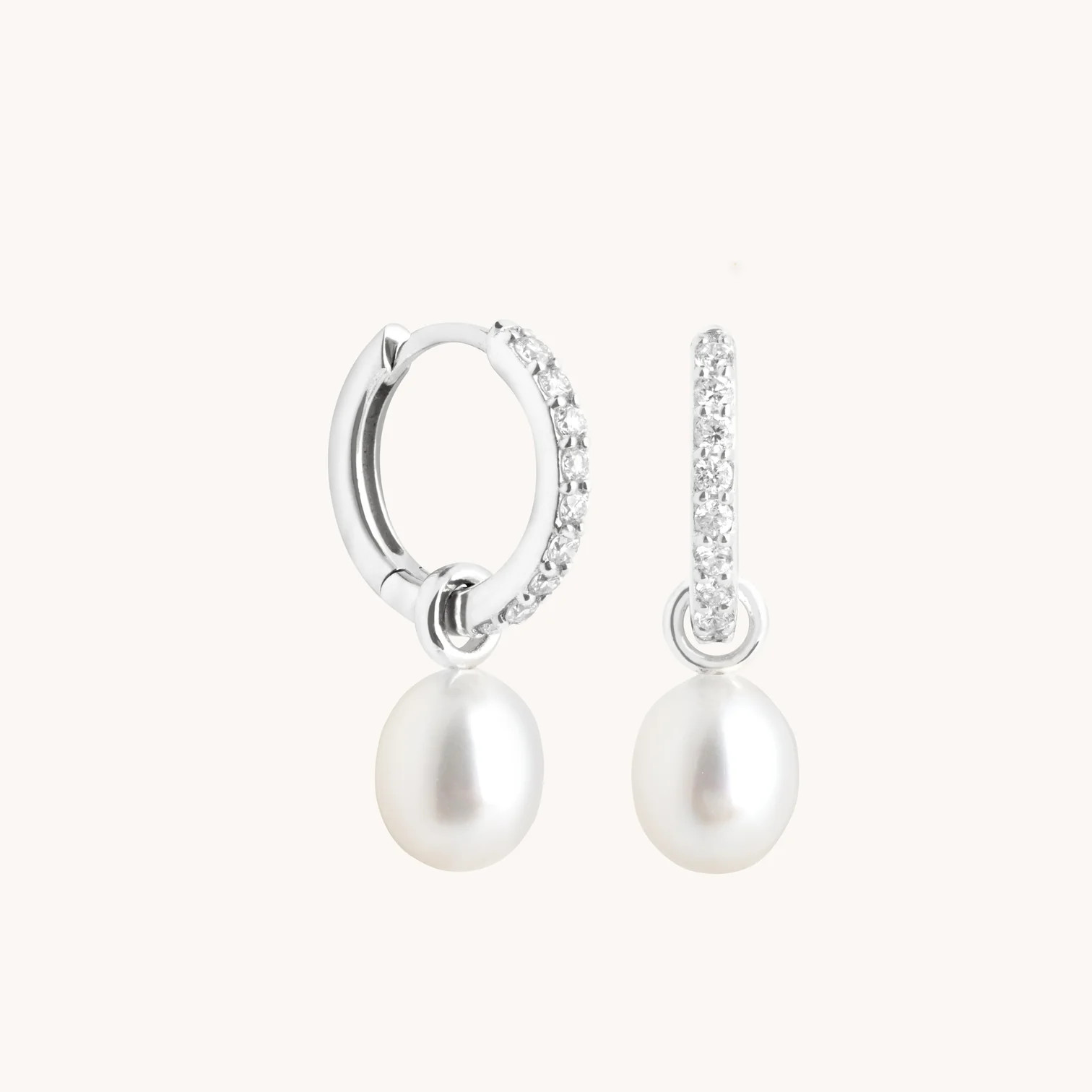 Diamond & Pearl Charm Huggies in Solid White Gold | Astrid & Miyu UK