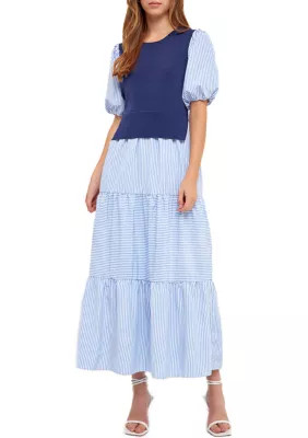 ENGLISH FACTORY Women's Striped Mixed Media Maxi Dress | Belk