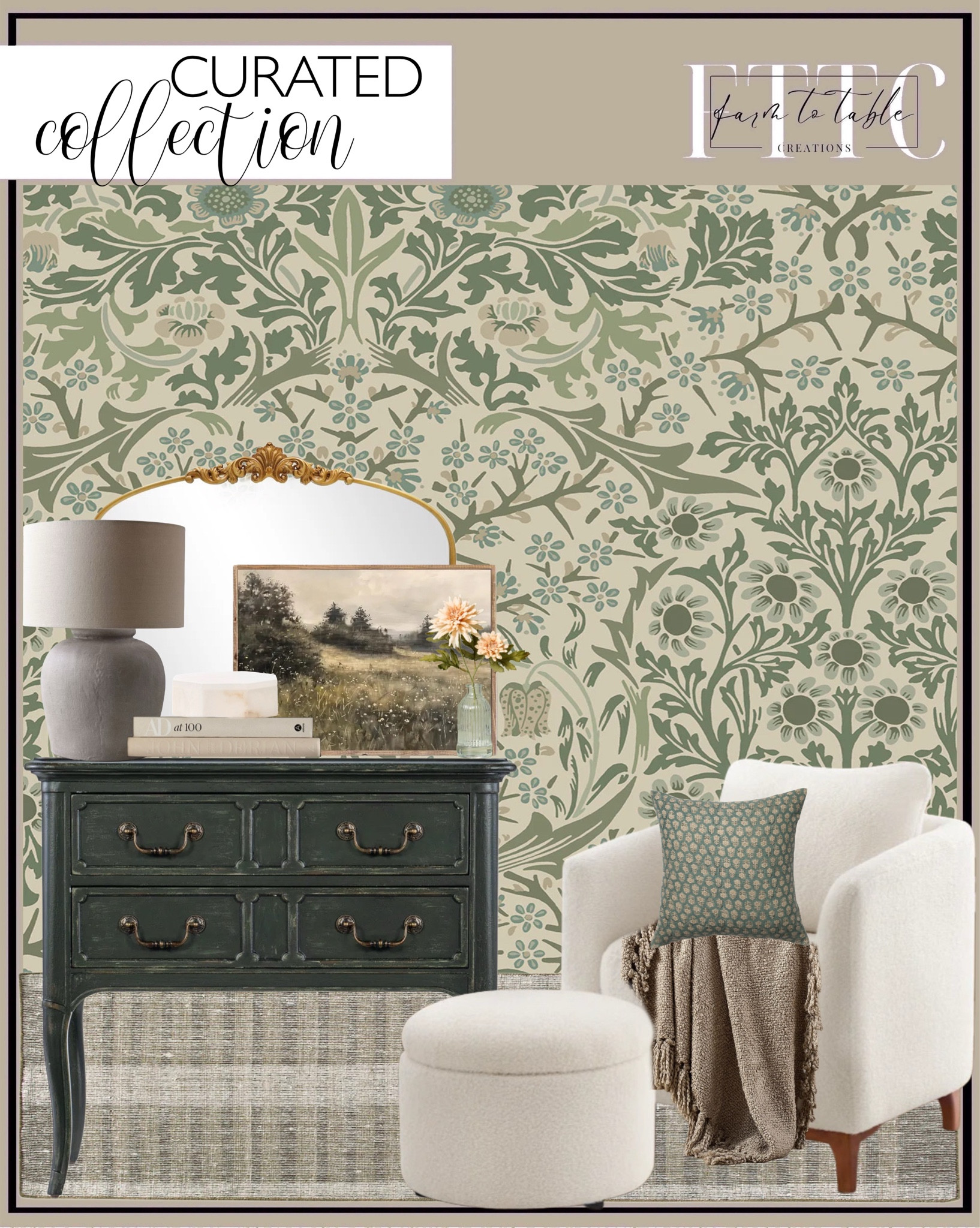 Curated Collection.  Follow @farmtotablecreations on Instagram for more inspiration.

Danielsen Handwoven Wool Rug. Charleston 36” Nightstand. Antique Gold Arched Vintage Mirror. Spring’s Awakening Canvas Printed Sign.Morris & Co. x McGee & Co. Blackthorn Wallpaper. Perla Pillow Cover. Amold Upholstered Barrel Accent Armchair With Storage Ottoman and Pillow. Sonya Alabaster Box. Dreamy Handwoven Fringe Throw. Mini Orange Daisy Flower Arrangement. Coffee Table Books. 

Console Table | Dining Room | Dining Room Artwork | Bathroom Finds | Bedroom Finds | Bedroom Furniture | nightstands | Home Decor| Fireplace Decor | Spring Refresh |  Bedroom Finds | Neutral Stems | Spring Stems | Bookshelf Decor | Bedroom Space | Cozy  Corner | Bathroom | Curated Entryway | Spring  Decor | End of Year Clearance | Trending Decor | Viral Decor  | Coffee Table Decor | Neutral Decor | Fall Stem Sale | Target Finds | Skinny Bench | Bedroom | Living Room | Breakfast Nook | Amazon Home | Target Sale | Loloi Rugs | Magnolia Home | console table | console table styling | faux stems | entryway space | front porch decor | neutral decor | entryway decor | cozy home | affordable decor |  home decor | home inspiration | console styling | entryway rug | cozy moody home | moody home decor | neutral home | bathroom decor | living room | spring decor | Hearth & Hand | Studio McGee | 2025 Home Trends | trending home | Crate&Barrel 




#LTKFindsUnder50 #LTKHome #LTKSaleAlert