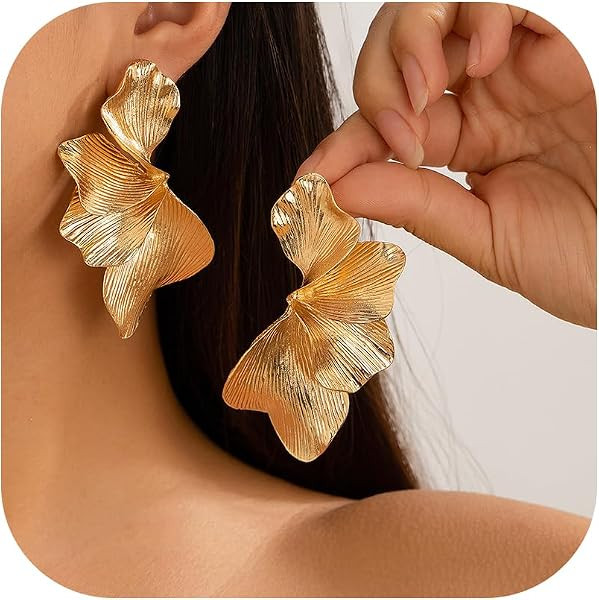 Gold Flower Earrings for Women Leaf Earrings Trendy Statement Earrings Jewelry for Women | Amazon (US)