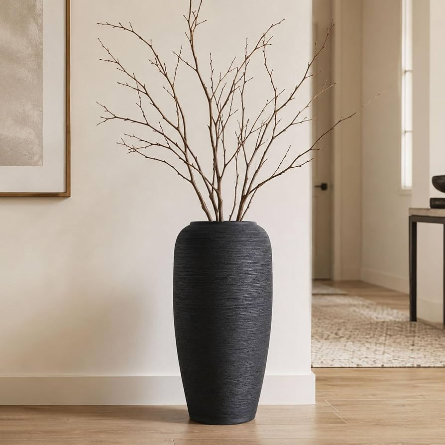 19" Tall Large Black Floor Vase, Large Black Ceramic Vase with Textured Matte Finish, Water-Holdi... | Amazon (US)