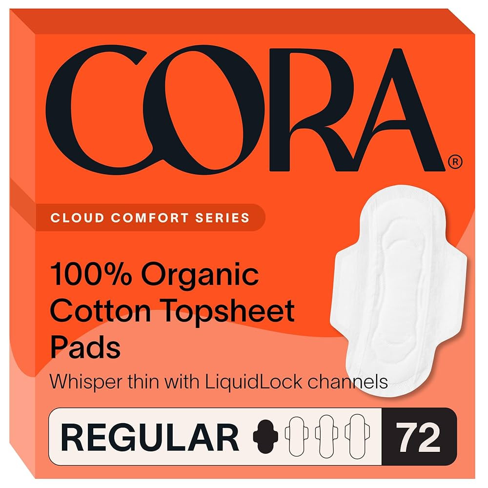 Cora 100% Organic Cotton Topsheet Pads | Ultra Thin Period Pads with Wings | Regular Absorbency |... | Amazon (US)