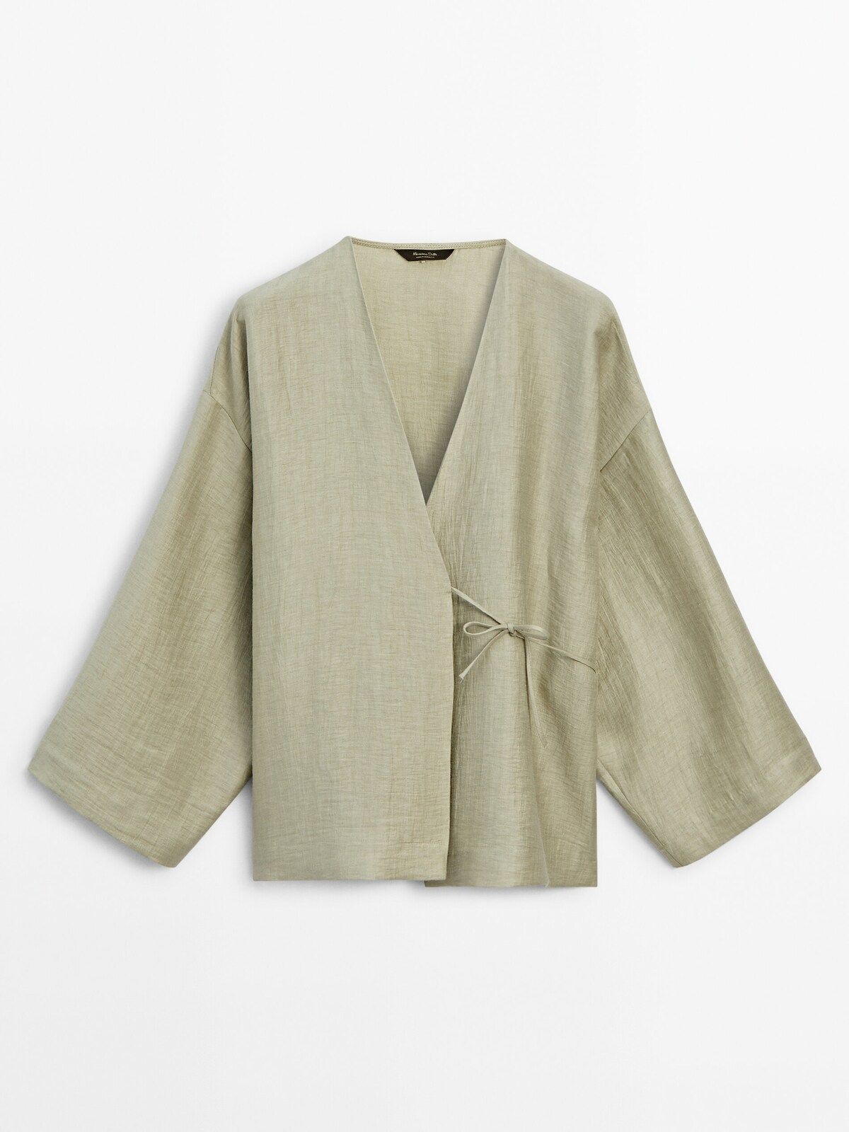 Linen blend kimono with tie detail | Massimo Dutti (US)