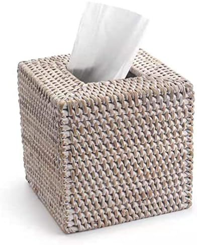 Square Rattan Tissue Box Cover, Hand Woven Wicker Tissue Holder, 5.5 x 5.5 X 5.7 inch, Whitewash | Amazon (CA)