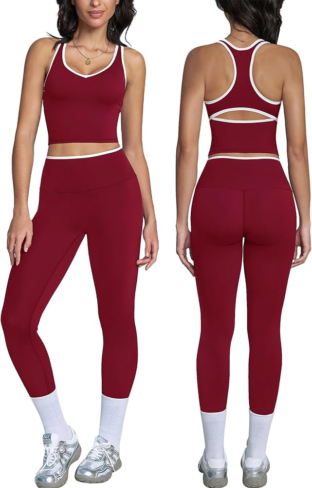 ABOCIW Womens Color Block Workout Sets Racerback Tank Top High Waist Leggings Gym Set Yoga Pilate... | Amazon (US)