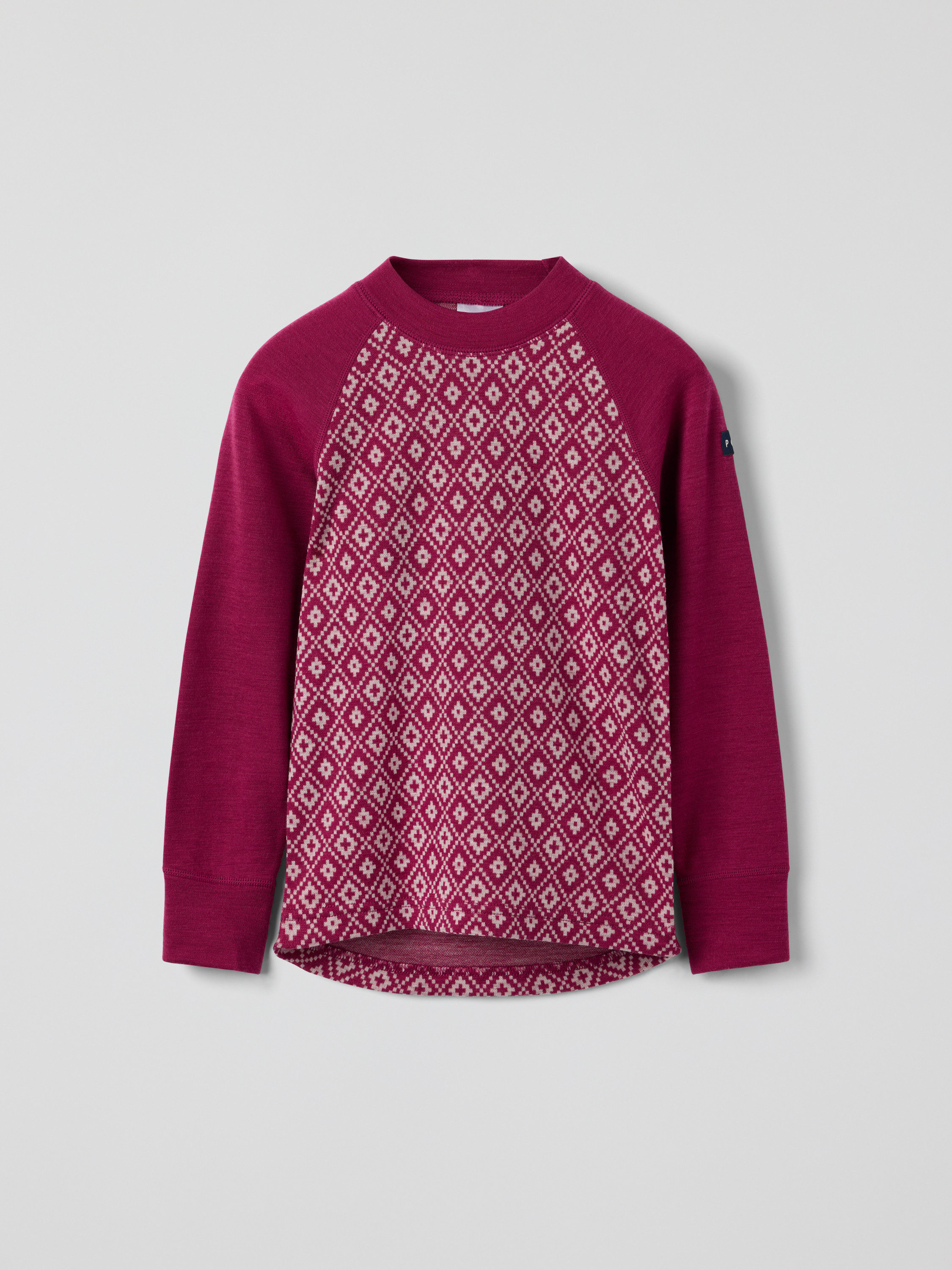 Long-sleeve base layer top merino wool jacquard - Dark pink | Polarn O Pyret