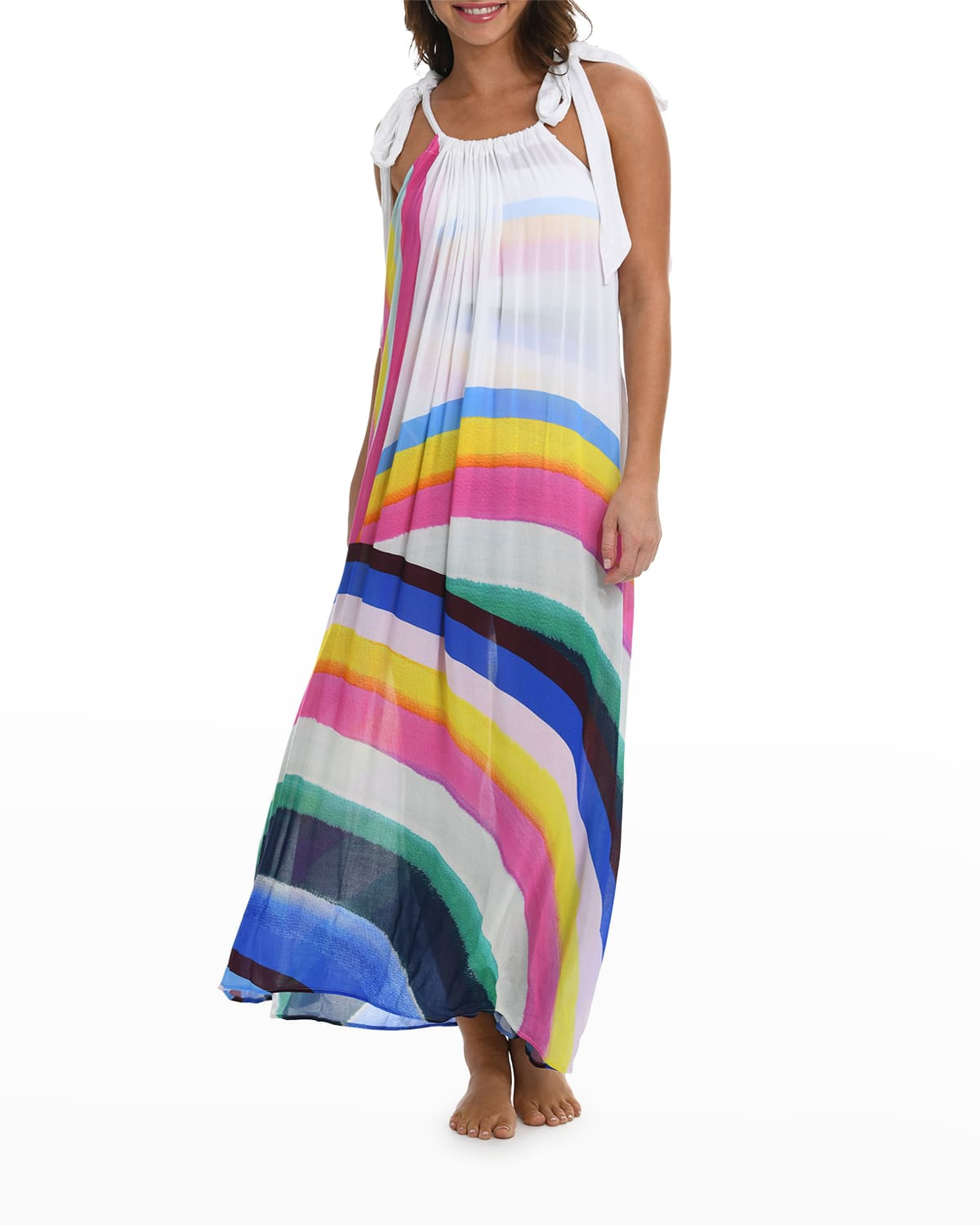 Striped Self-Tie Maxi Coverup Dress | Neiman Marcus