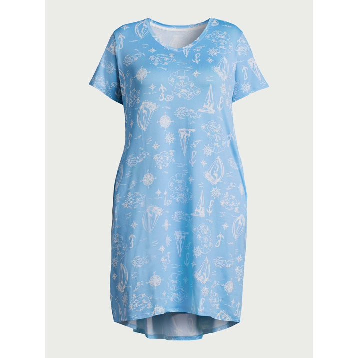 Joyspun Women's Short Sleeve Knit Midi Chemise, Sizes S to 3X | Walmart (US)