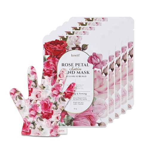 Koelf PETITFEE Rose Petal Satin Hand Mask (5pairs) - Intensive Nourishing, Moisturizing Gloves, Rose Scented Hand Repair Masks with Peptide, Collagen, Shea Butter for Silky Smooth Hand Treatment | Amazon (US)
