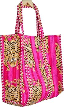 Quilted Cotton Hand printed Reversible Large multicolor cotton Tote Bag,Indian Handmade Block Pri... | Amazon (US)