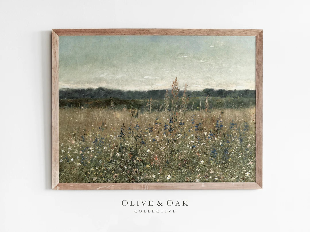 Wildflower Landscape Painting / Cottage Decor Art Print / Vintage Prints / PRINTABLE Wall Art / #... | Etsy (US)