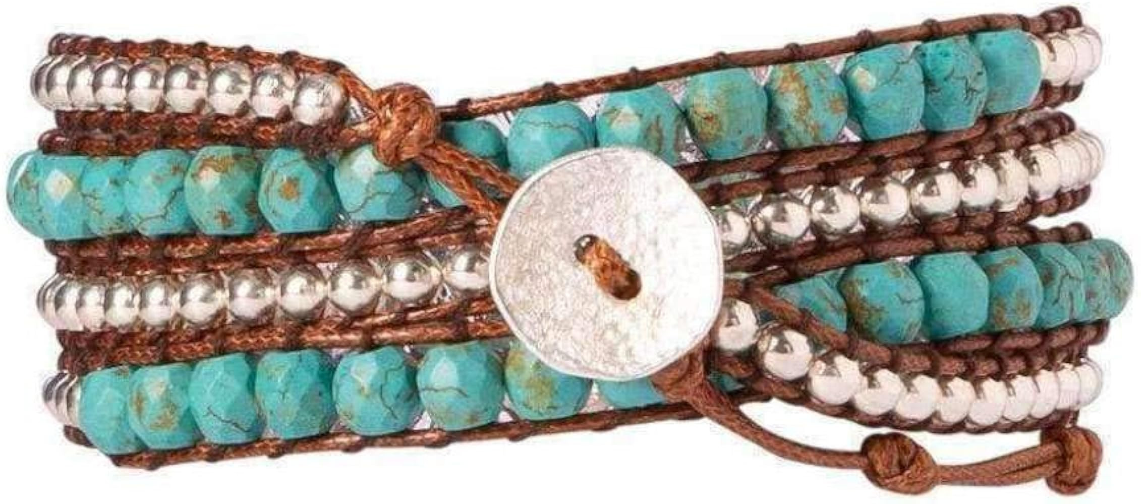 Turquoise Bead + Silver Zinc - Spirit Wrist Lennon Boho Wrap Bracelet | Amazon (US)