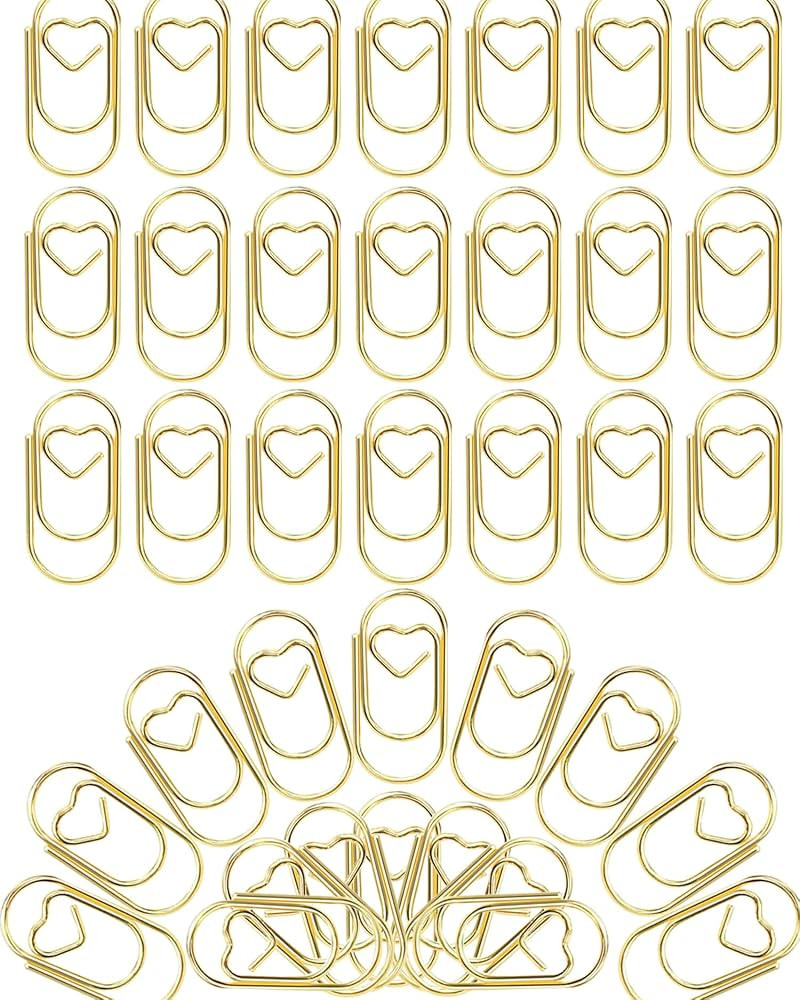 100 Pack Gold Love Heart Shaped Paper Clips, 0.8inch Small Paper Clips for Funny, Small Mini Pape... | Amazon (US)